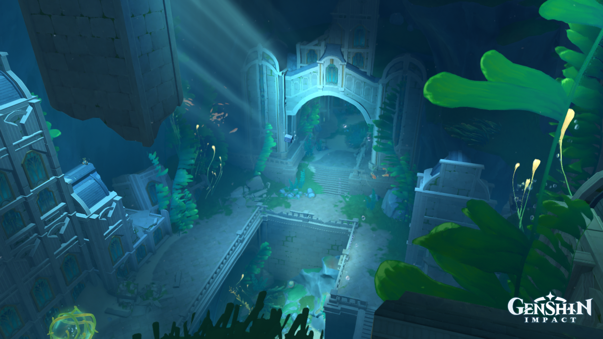 Underwater ruins, explorable in the quest “Aqueous Tidemarks.” ZFJ/Zoe Wu