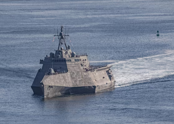 The Independence-variant littoral combat ship USS Canberra (LCS 30) departs San Diego Harbor for a routine underway off the California Coast on April 19, 2023. U.S. NAVY/Mark D. Faram