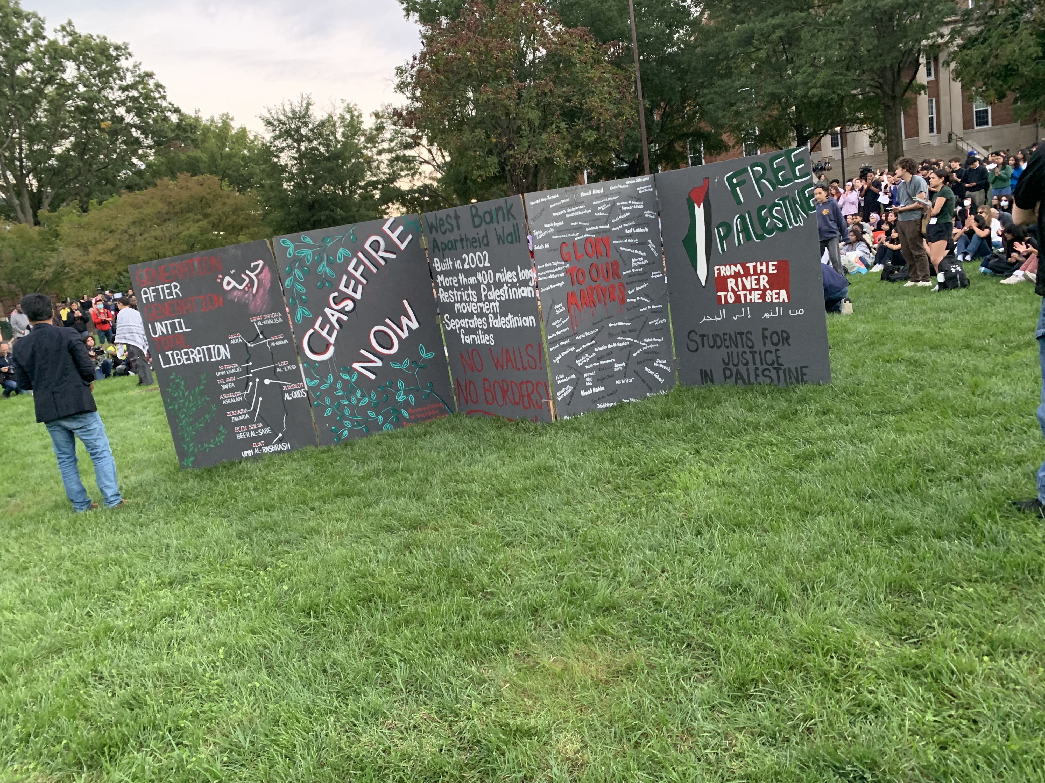 UMD Students for Justice in Palestine display at the organization’s demonstration at McKeldin Mall on Monday, Oct. 7, 2024. ZFJ/Claire Zhu